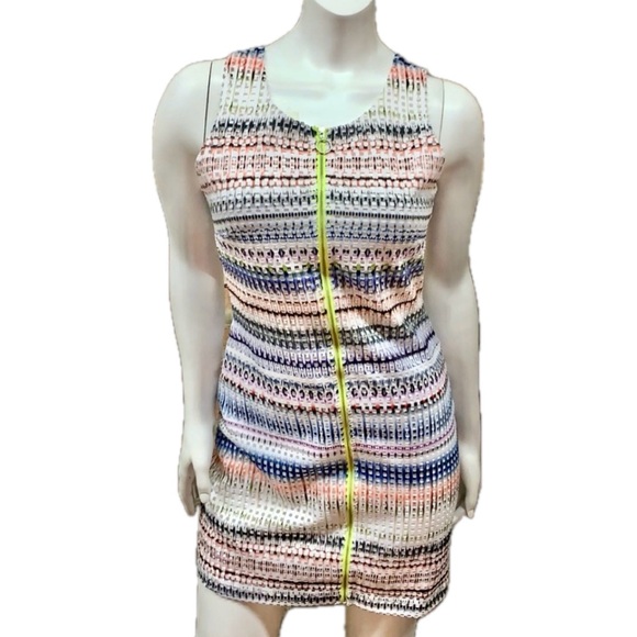 Romeo + Juliet Neon Multi Ombre Perforated Zip-Up Sleeveless A-Line Sheath Dress - Picture 3 of 11